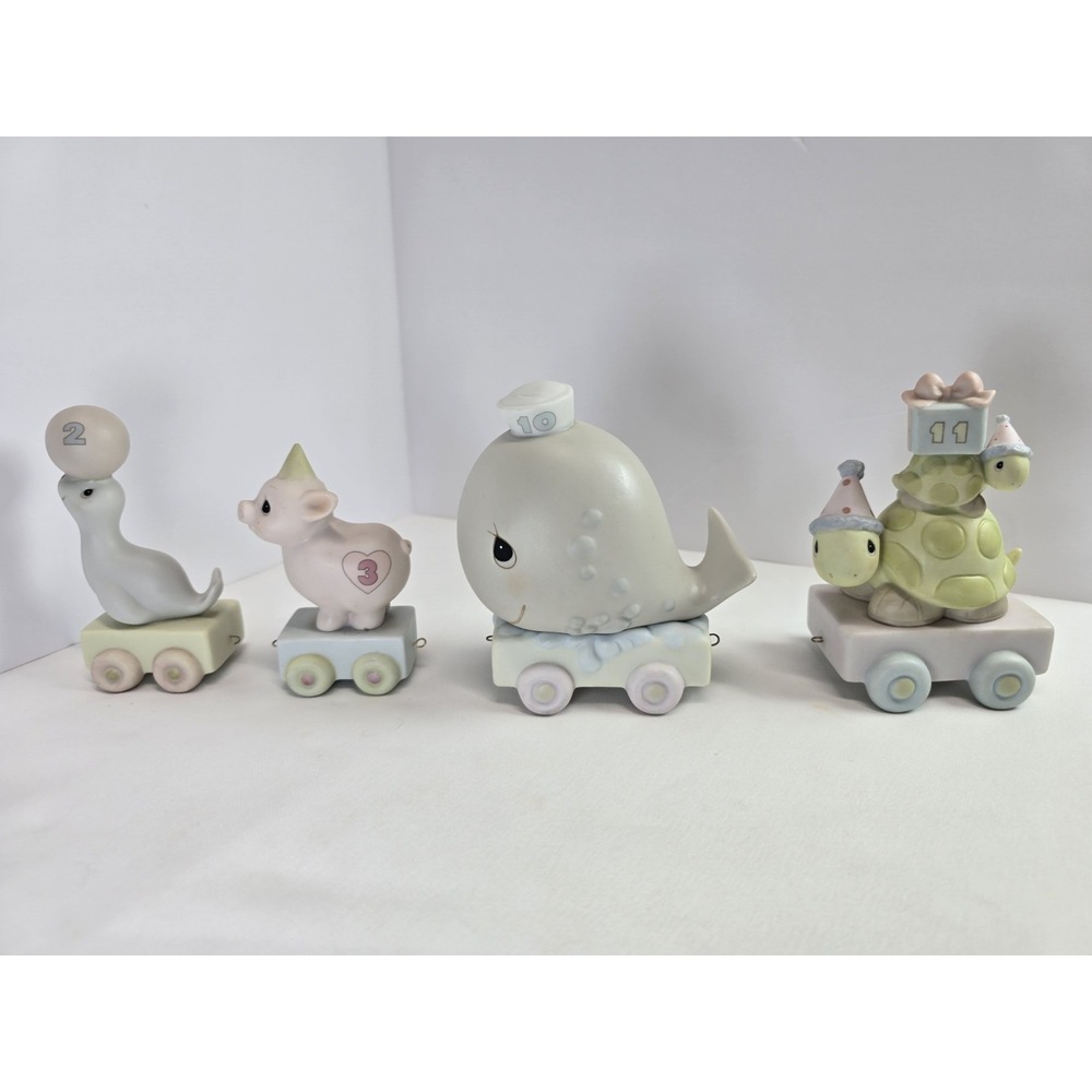 Precious Moments Birthday Train Lot 4 Figurines Enesco Whale Turtle Seal Lamb